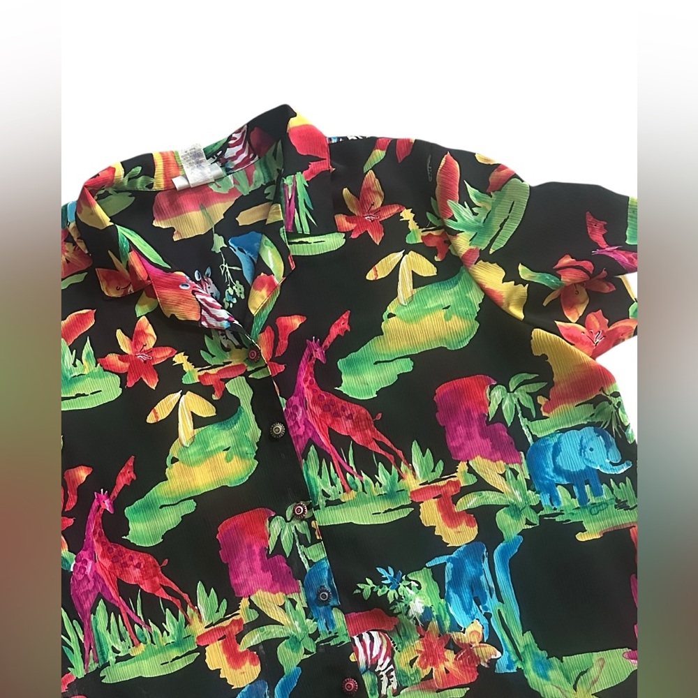 Vintage GW Division of Graff Bright Safari Button down Shirt Womens 2X Made USA